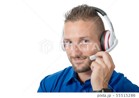 portrait of young handsome man with headset and portrait of young handsome man with headset and 55515286
