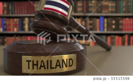Flag of Thailand on falling judges gavel in court. National justice or jurisdiction related 55515506