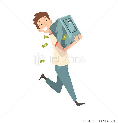 Happy Wealthy Guy Carrying Safe Full Of Money のイラスト素材