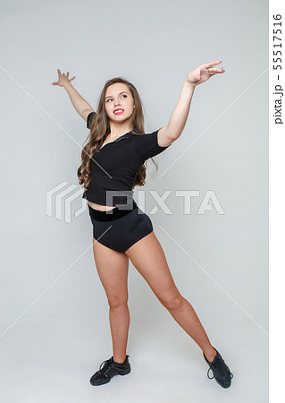 Beautiful young girl in the dance movement. Studio 55517516