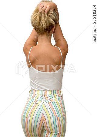 beautiful young blonde woman in pants with beautiful young blonde woman in pants with 55518224