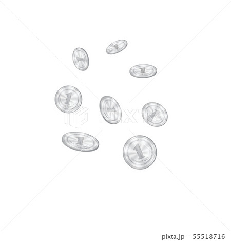 Realistic Silver Coins Falling from the Top. Grey Metal Money Isolated on White Background 55518716