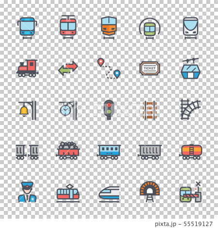 Icon set – train and transport full color vector 55519127