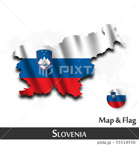Slovenia map and flag . Waving textile design . Slovenia map and flag . Waving textile design . 55519556