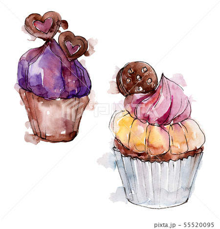 Tasty cupcake and dessert. Background illustration set. Watercolour drawing fashion aquarelle Tasty cupcake and dessert. Background illustration set. Watercolour drawing fashion aquarelle 55520095