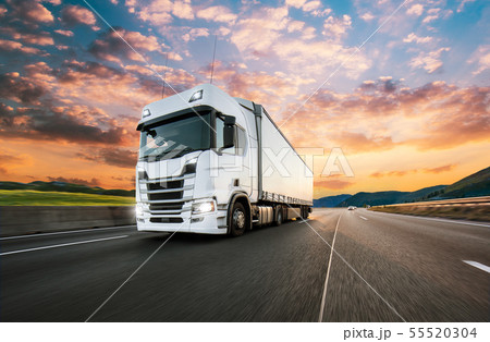 Truck with container on road, cargo transportation concept. Truck with container on road, cargo transportation concept. 55520304