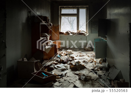 Abandoned messy room in old building 55520563