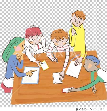 卓上での会話 筆談 コミニュケーション イラストのイラスト素材