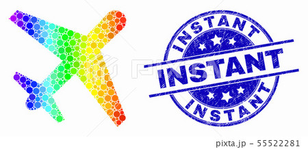 Vector Bright Pixelated Airplane Icon and Scratched Instant Stamp Seal Vector Bright Pixelated Airplane Icon and Scratched Instant Stamp Seal 55522281