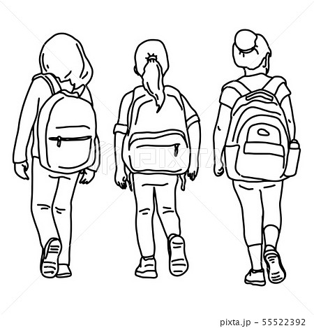 back view of three girl students vector back view of three girl students vector 55522392