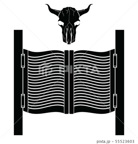 Saloon Door and Bull Skull Silhouette. Wild West Tavern. Old western Swinging Element. Bar or Pub Saloon Door and Bull Skull Silhouette. Wild West Tavern. Old western Swinging Element. Bar or Pub 55523603