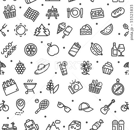 Picnic Signs Seamless Pattern Background on a White. Vector Picnic Signs Seamless Pattern Background on a White. Vector 55525835