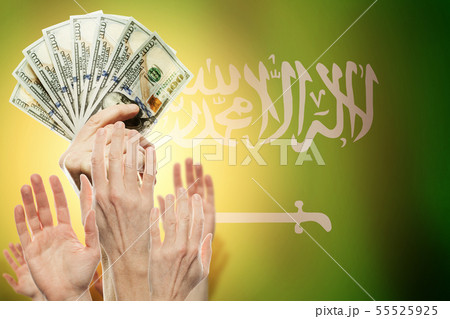 People raising hands with dollars and flag Saudi People raising hands with dollars and flag Saudi 55525925