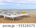 Gray sunbeds on the beach, Italy, Riccione 55526375