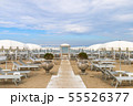 Empty beach with white sunshades, Italy, Riccione 55526377