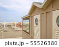 Beige beach cabin on the beach, Italy, Riccione 55526380