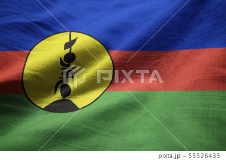 Closeup of Ruffled New Caledonia Flag Closeup of Ruffled New Caledonia Flag 55526435