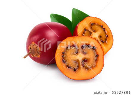 Fresh tamarillo fruit with leaves isolated on white background 55527391