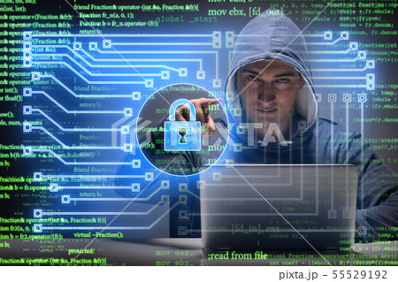 Young hacker in cybersecurty concept 55529192