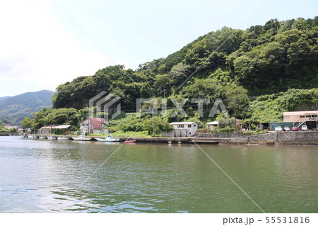 静岡県賀茂郡松崎町にある松崎港に係留されている小さな漁船と緑の山々 静岡県賀茂郡松崎町にある松崎港に係留されている小さな漁船と緑の山々 55531816