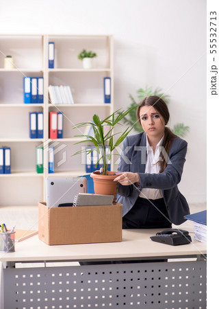 Dismissal and firing concept with woman employee Dismissal and firing concept with woman employee 55532713