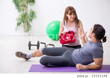 Young man feeling bad during training in first aid concept 55533199