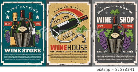 Wine and champagne bottles, grapes, vine. Winery 55533241
