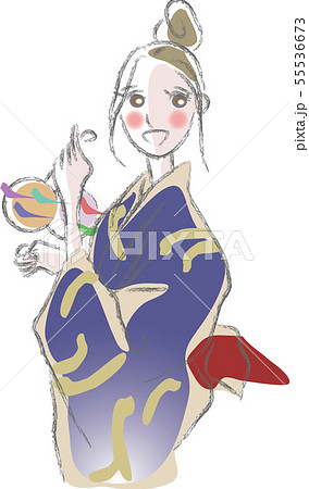 お祭で浴衣を着て水風船を持つ女性 お祭で浴衣を着て水風船を持つ女性 55536673