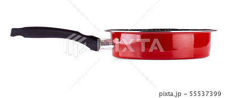 The modern red clean frying pan isolated on white The modern red clean frying pan isolated on white 55537399