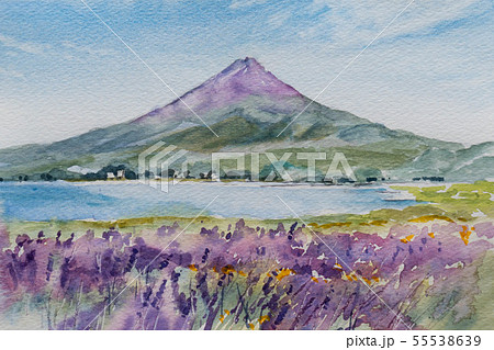 富士山 水彩画 風景画のイラスト素材