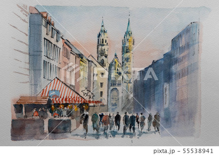 ヨーロッパの街並みのイラスト素材