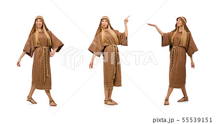 Woman wearing medieval arab clothing on white Woman wearing medieval arab clothing on white 55539151