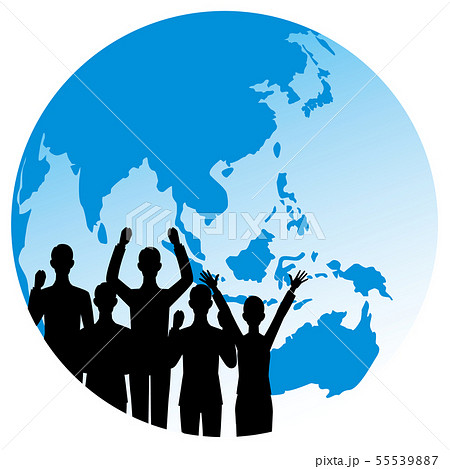 シルエット 地球 複数のイラスト素材