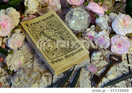 Still life with Lenormand tarot cards deck  55539989