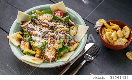 Food banner Close-Up Caesar salad with quail egg 55541435