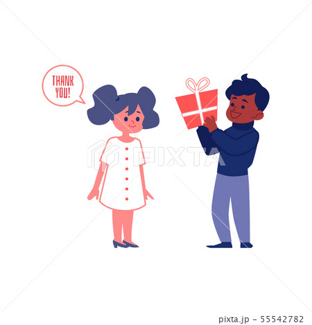 Polite girl with good manners thanking a friend vector illustration isolated. Polite girl with good manners thanking a friend vector illustration isolated. 55542782