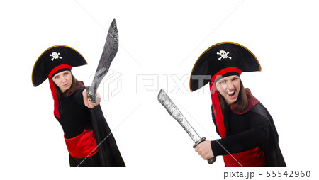 Woman pirate isolated on white 55542960
