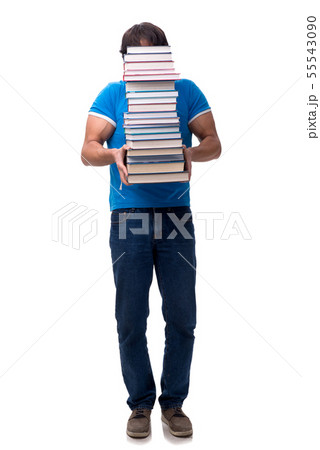 Male student with many books isolated on white Male student with many books isolated on white 55543090