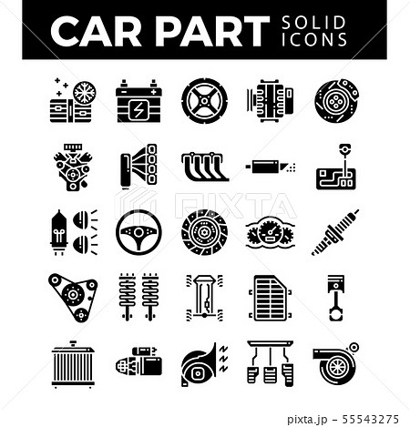 Vehicle and car parts solid icons. Pixel perfect Vehicle and car parts solid icons. Pixel perfect 55543275