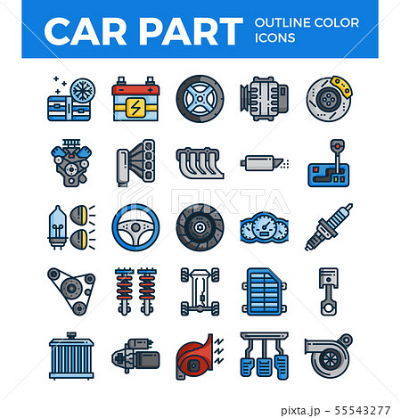 Vehicle and car parts outline color icons.  55543277