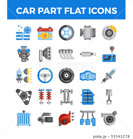 Vehicle and car parts flat icons. Vehicle and car parts flat icons. 55543278