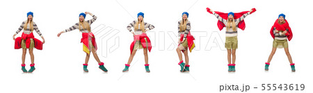 A girl in bright winter clothes isolated on white 55543619