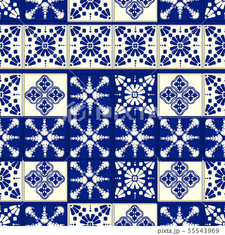 Vector tile pattern, Lisbon floral mosaic, Mediterranean seamless navy blue ornament Vector tile pattern, Lisbon floral mosaic, Mediterranean seamless navy blue ornament 55543969