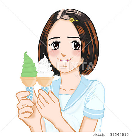 JK由奈ちゃんの日常05 アイス食べる？言葉なし ヒマワリのヘアピン 抹茶 口あき 55544616