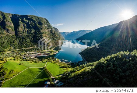 Aurlandsfjord Town Of Flam at dawn. Aurlandsfjord Town Of Flam at dawn. 55544873