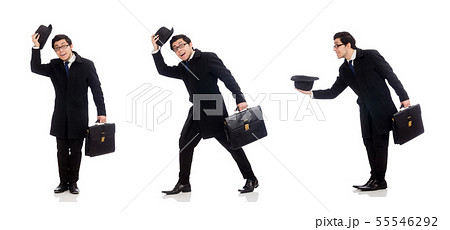 Young man holding suitcase isolated on white 55546292