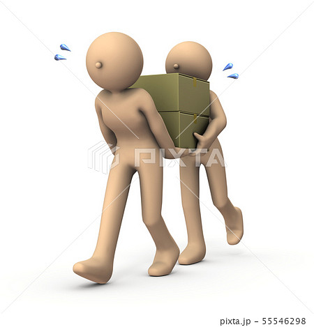 ダンボールを協力して運ぶ二人のキャラクター ダンボールを協力して運ぶ二人のキャラクター 55546298