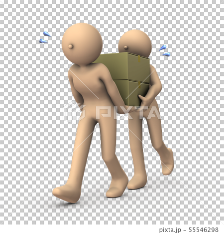 ダンボールを協力して運ぶ二人のキャラクター ダンボールを協力して運ぶ二人のキャラクター 55546298