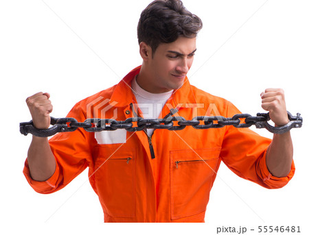 Prisoner with his hands chained isolated on white background 55546481
