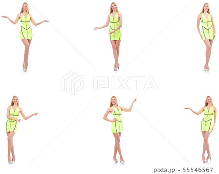Young beautiful lady in yellow dress isolated on white 55546567